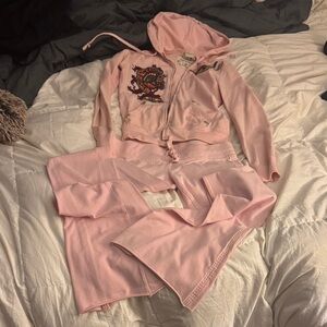 True Religion Embroidered Pink Sweatsuit - Hoodie & Pants